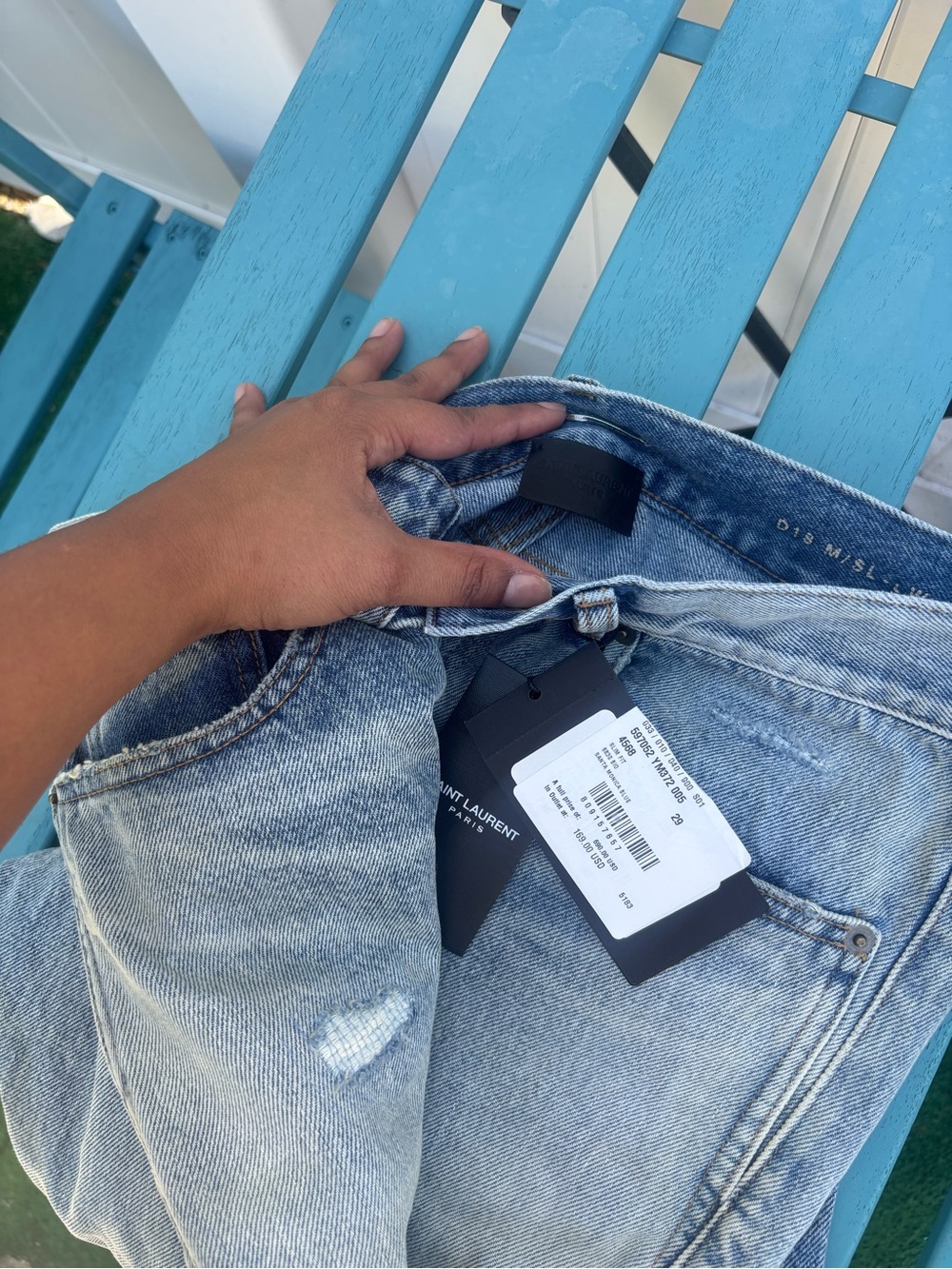 Saint Laurent women’s Light Blue Washed Slim Straight Jeans - Picture 3 of 3
